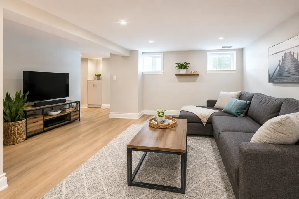 Bright clean and dry finished basement family room