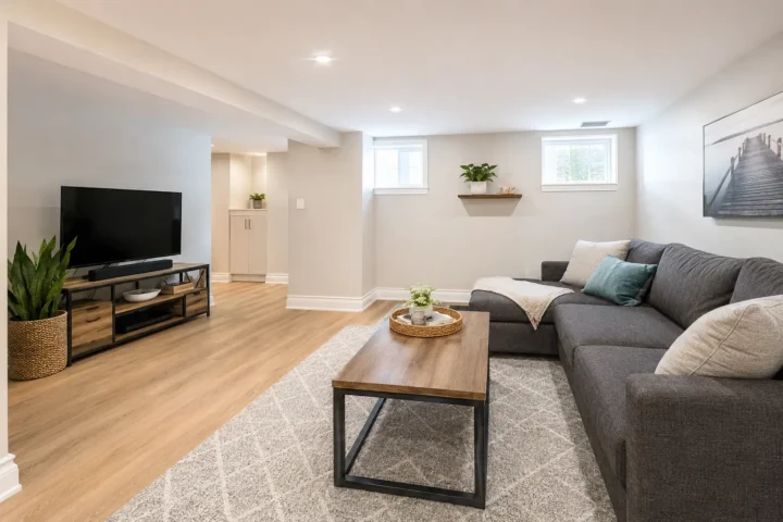 Bright clean and dry finished basement family room